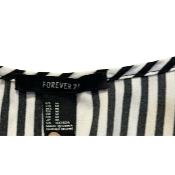 Forever 21 black white geometric maze stripe dress M elastic waist light flowy - Picture 12 of 14
